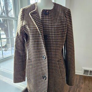 Ann Taylor, Houndstooth Camel/Black Wool Blend Coat, Size S